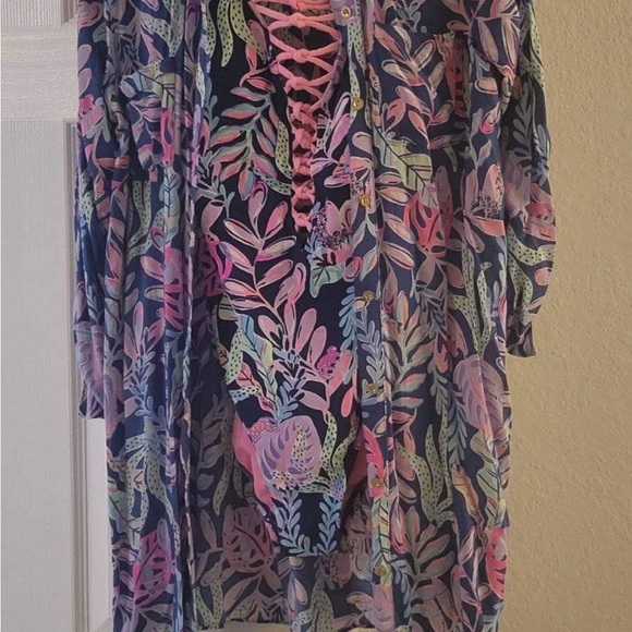 Floral Sheer Cover-Up with Pink Accents - Picture 1 of 5
